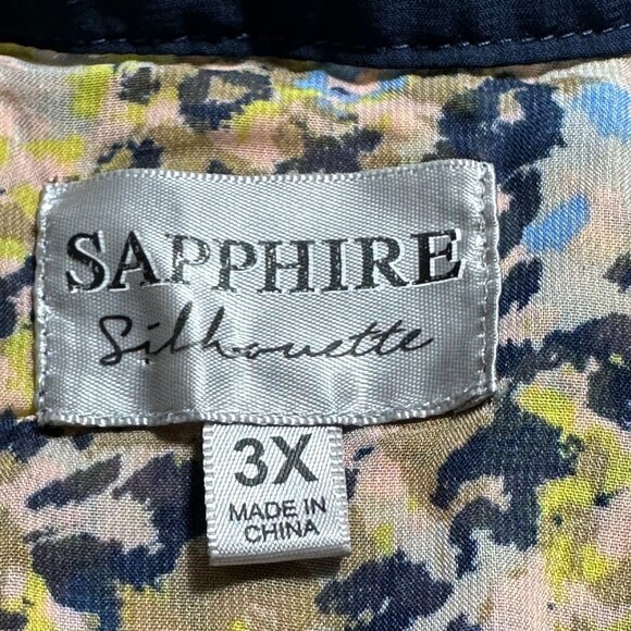 Sapphire Silhouette Womens 3X Sheer Watercolor Artsy Blouse Tie V-Neck Boho - Picture 3 of 6